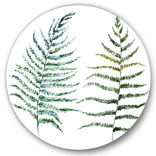 Designart - Two Fern Leaves - Farmhouse Metal Circle Wall Art